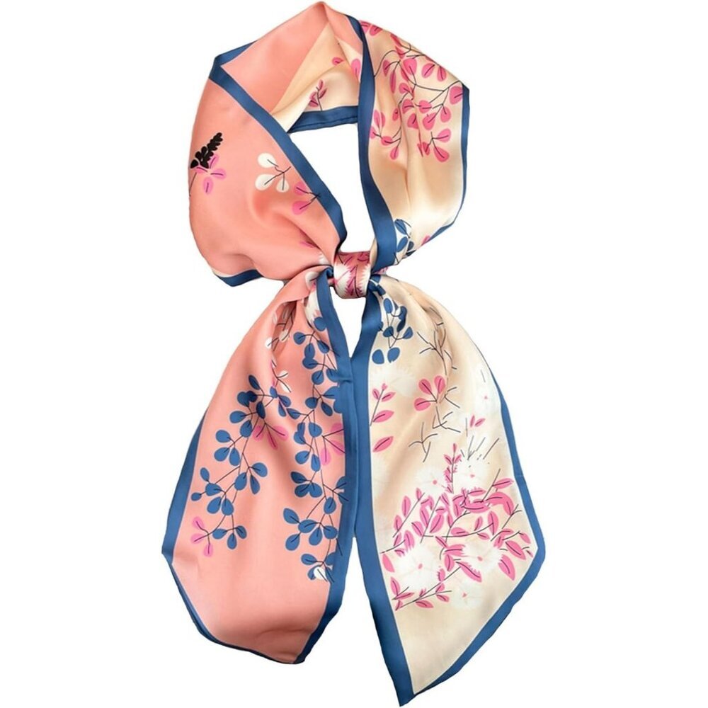 Women's -pink Leaf Fashion Purse Scarf Silky For Handbags Bag Skinny Scarves